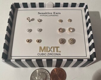 Vintage Metal Earrings 6 Pair Sensitive Ears Hypoallergenic Mixit Cubic Zirconia Crystals Nice Fashion Accessory Jewelry Fun Etsy