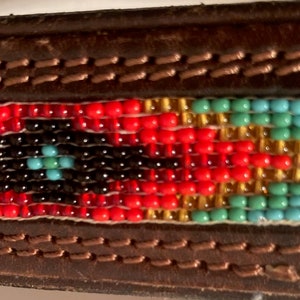 Vintage Leather Belt, Nice Native Beaded Design, Hand Tooled, Nice, Unique, Quality, Size 34&quot; to 38&quot;, Country