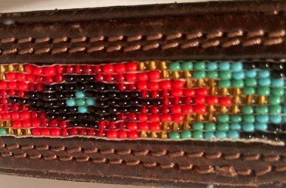 Vintage Leather Belt, Nice Native Beaded Design, Hand Tooled  display picture 2