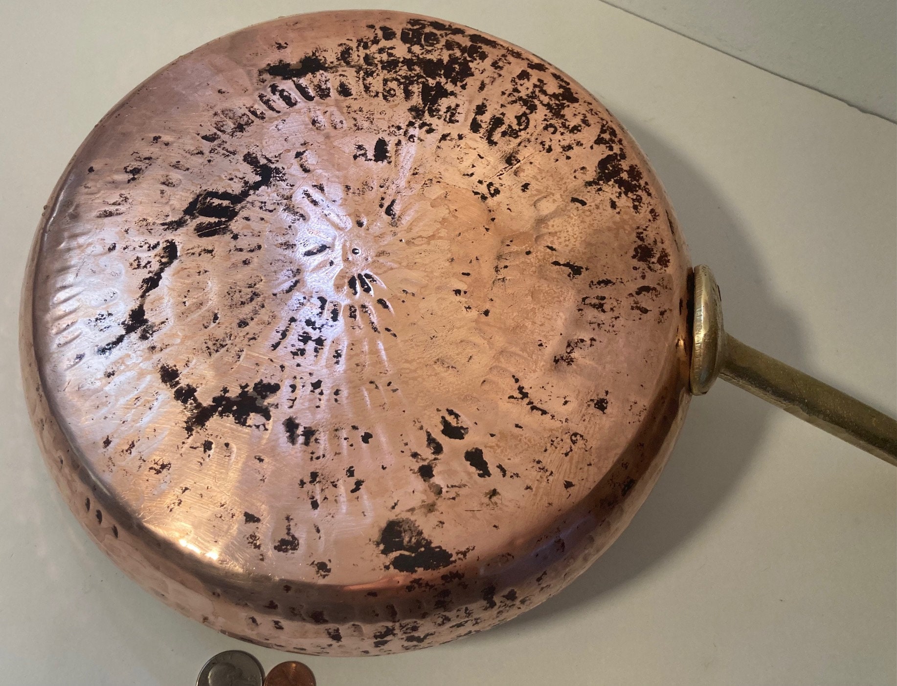 Vintage Metal Copper and Brass Frying Pan, Cooking Pan, Kitchen