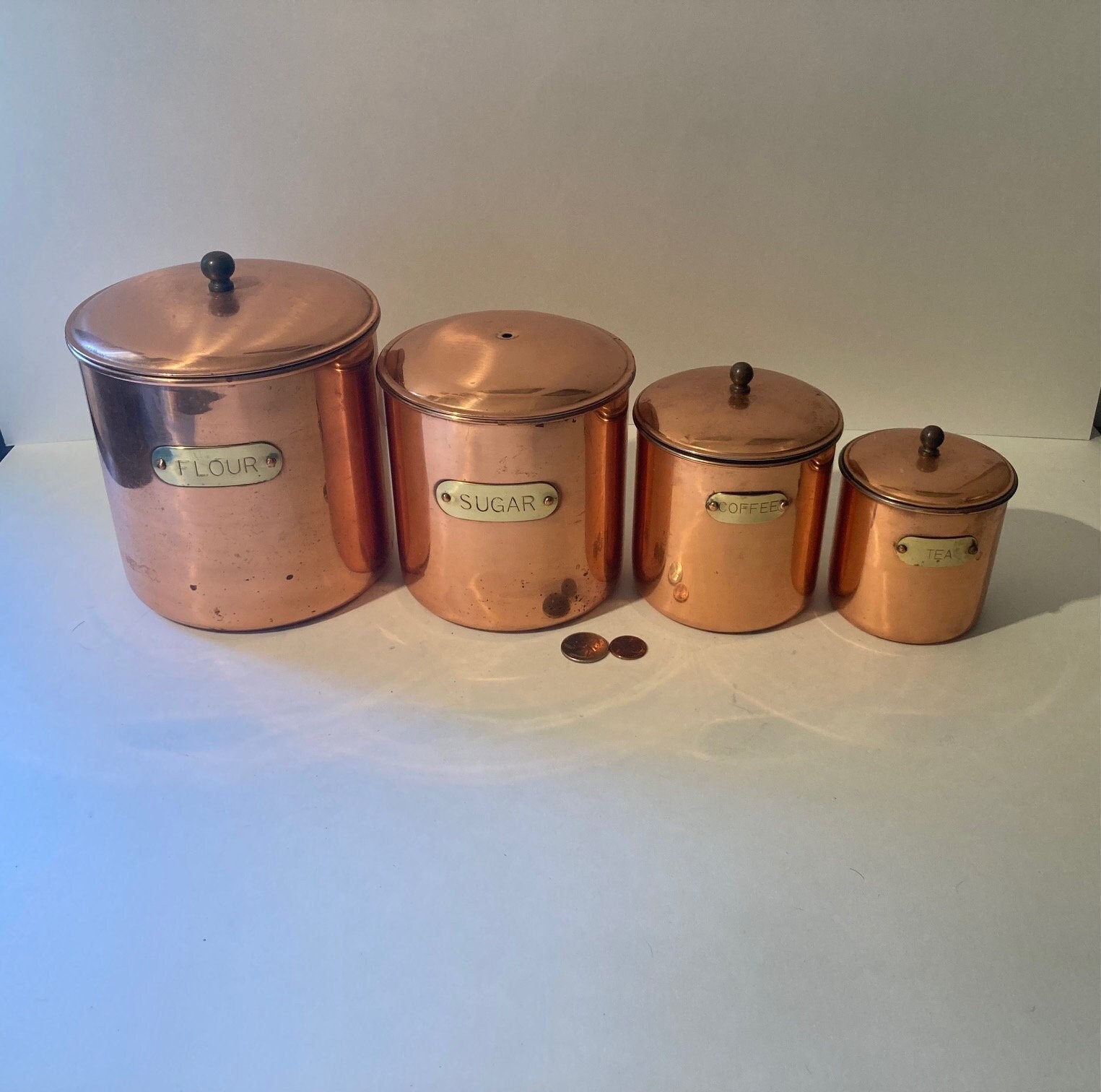 Vintage Lot of 3 Copper Canister Scoops For Flour Sugar Coffee Salt Etc