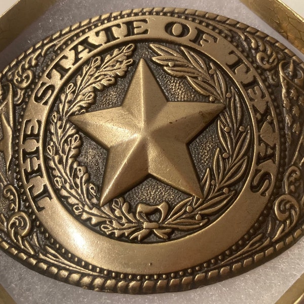Vintage Metal Belt Buckle, The State of Texas, Brass, Nice Design, 3 3/4" x 2 3/4", Heavy Duty, Quality, Thick Metal, Made in USA