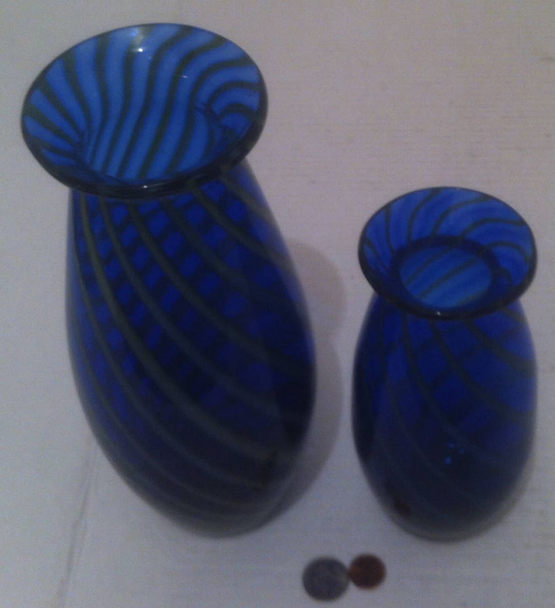 Vintage Set of 2 Nice Blue Glass Shelf Displays, Vases, Home Decor, 11