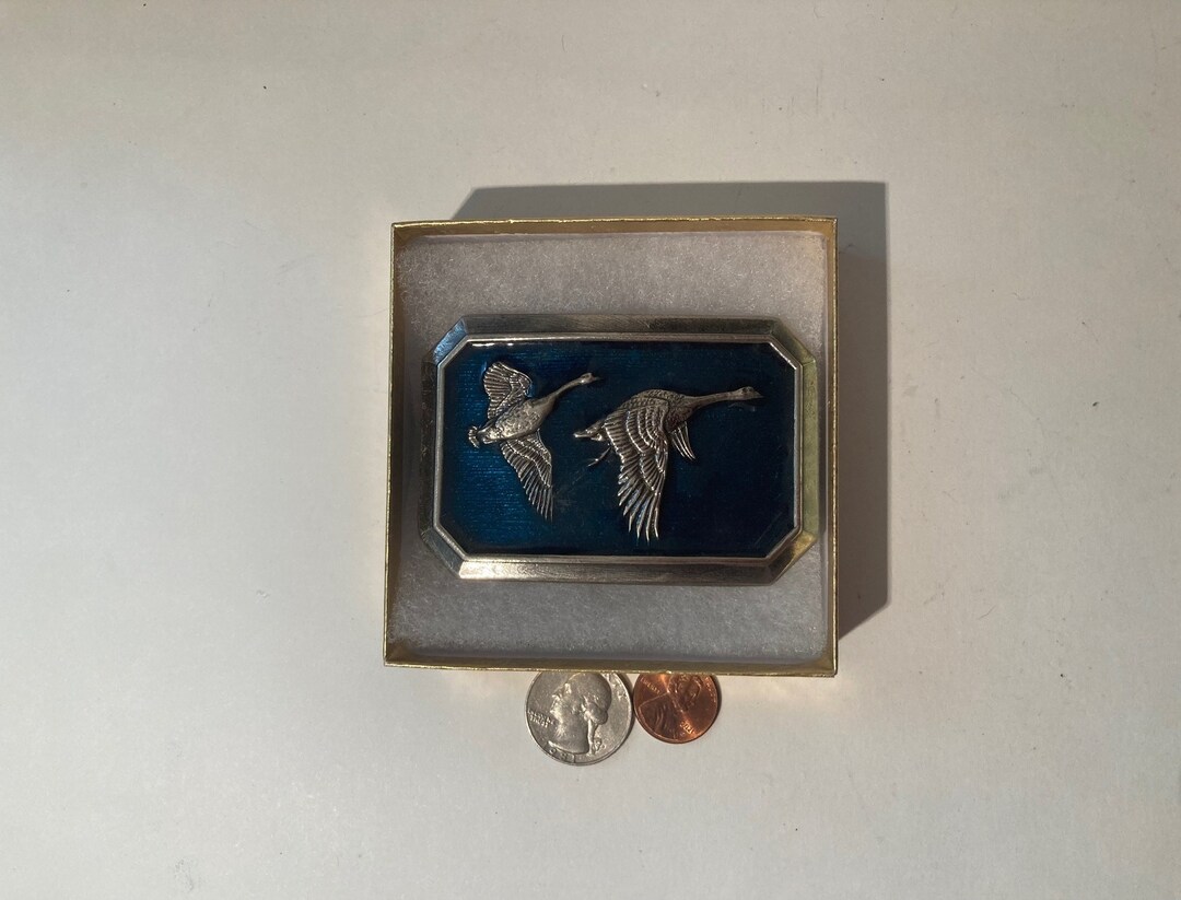 Vintage 1976 Metal Belt Buckle Flying Ducks Mallards Fowl Etsy