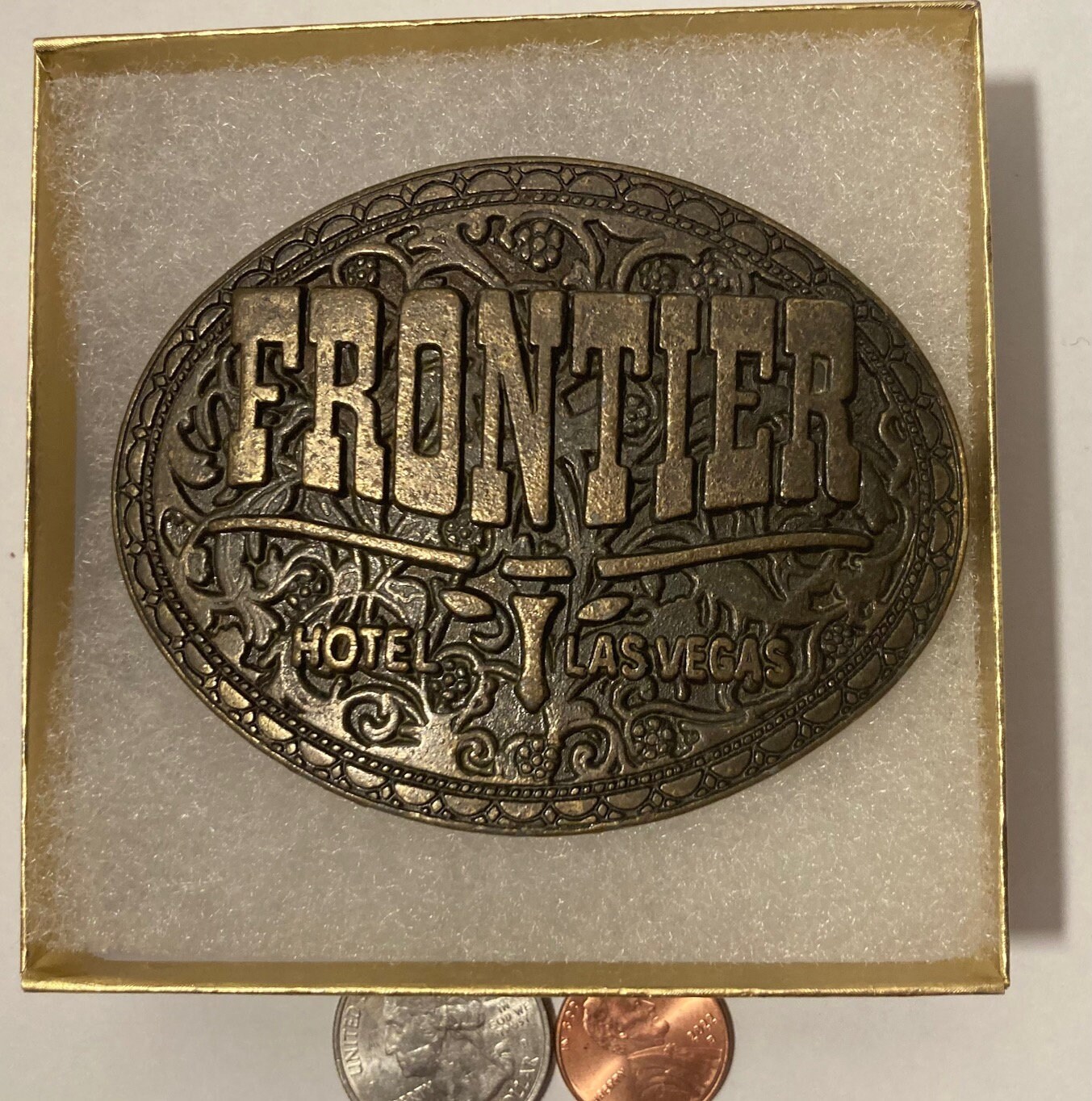 Vintage Metal Belt Buckle, Frontier, Hotel, Casino, Las Vegas, Nice Western Design, 3 1/4" x 2 1/2", Heavy Duty, Quality, Thick Metal