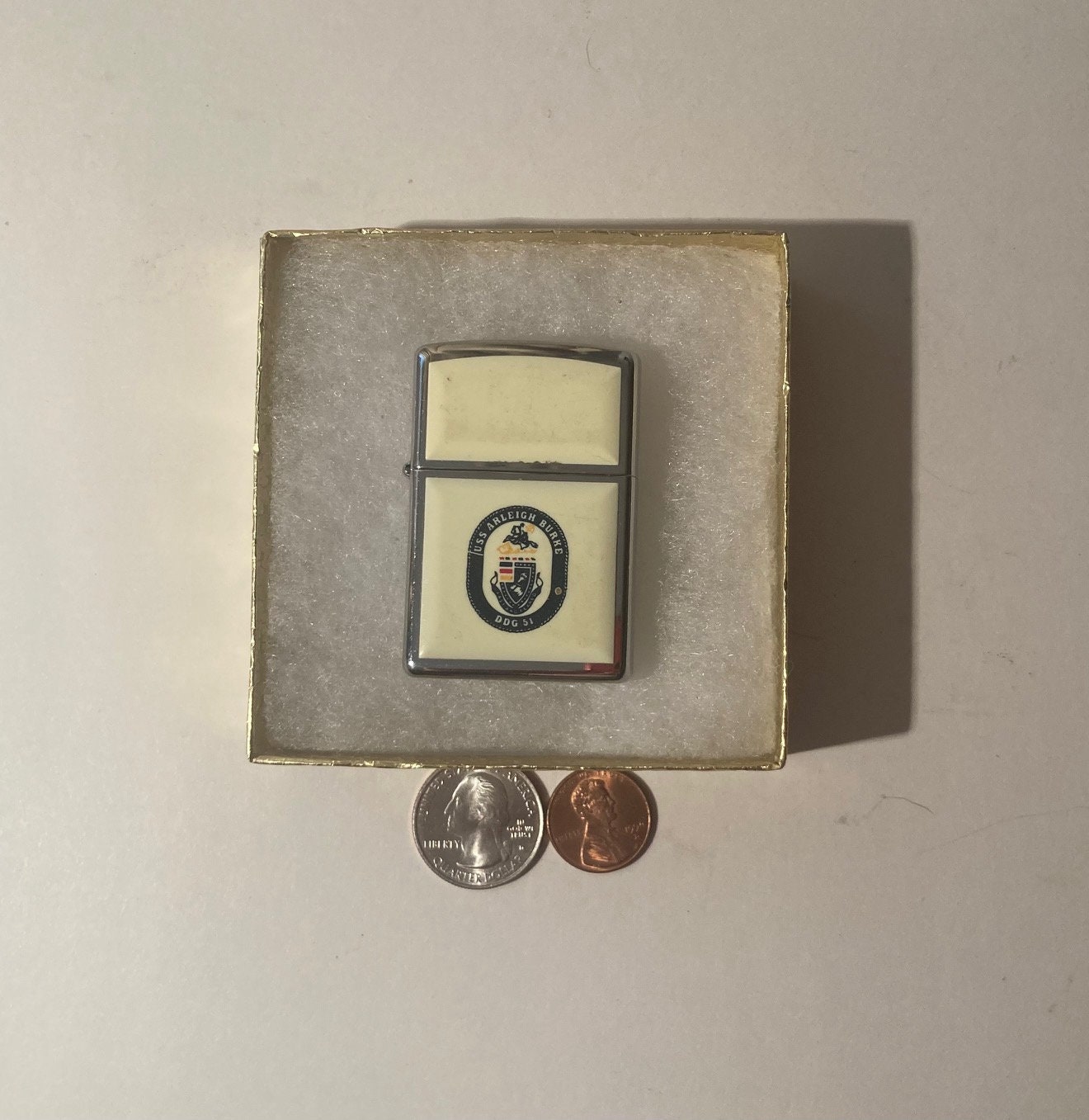 Vintage Metal Zippo, U.S.S. Arleigh Burke DDG-51, Guilded Missile 