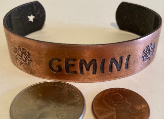 Vintage Metal Copper Gemini Astrology Wrist Band,… - image 1