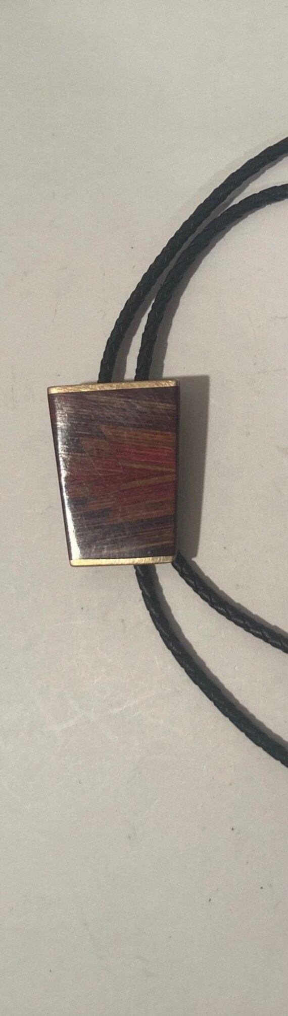 Vintage Metal Bolo Tie, Nice Brass and Wooden Styl