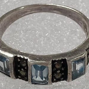 Vintage sterlingsilverring, fin design med 3 babyblå stenar, storlek 6 1/2, fin design, kvalitet, smycken, accessoar, stämplad 925, kläder