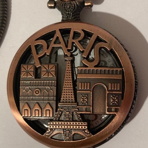 Vintage Metal Pocket Watch, Paris, Clock, Time, Style