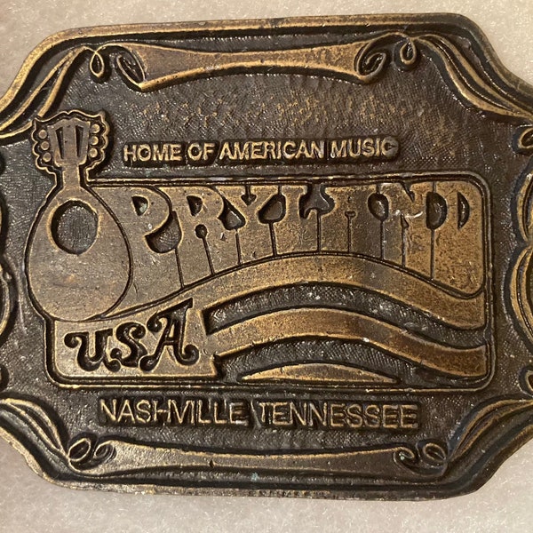 Vintage Metal Belt Buckle, Home of American Music, Opryland USA, Nashville Tennessee, Nice Design, 3 1/2" x 2 1/2", Heavy Duty, Quality
