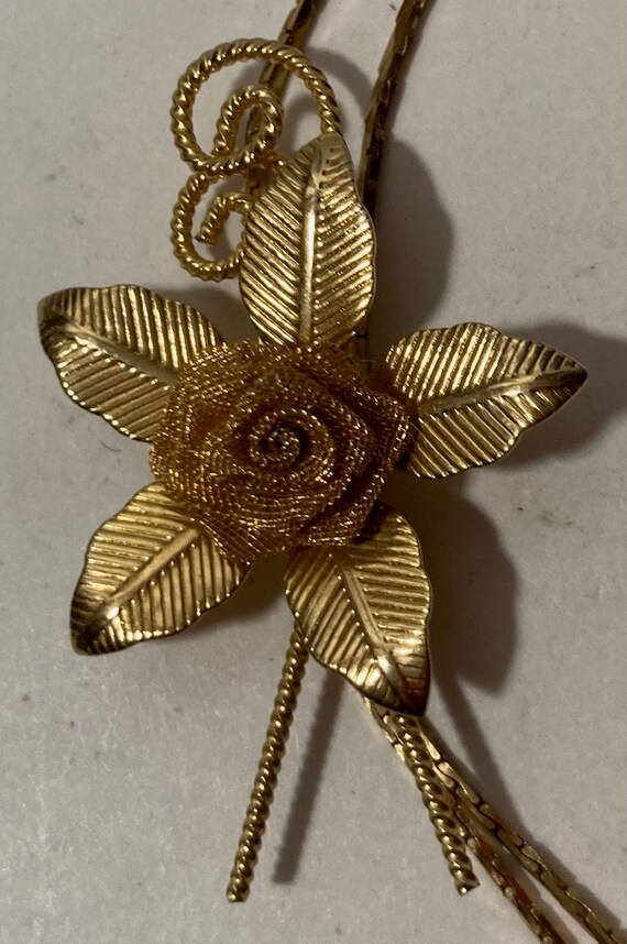 Vintage Metal Bolo Tie, Nice Brass Flower Design,… - image 2
