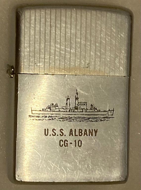 Vintage Metal Zippo, U.S.S. Albany CG-10, Heavy Cruiser Ship, Navy