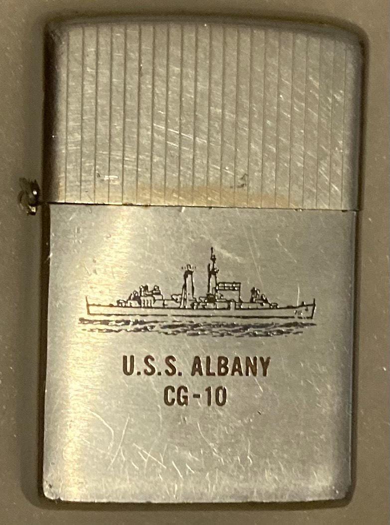 Vintage Metal Zippo, U.S.S. Albany CG-10, Heavy Cruiser Ship, Navy