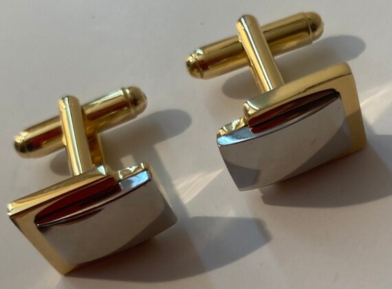 Vintage Metal Silver and Brass Cuff Links Set, Qu… - image 4