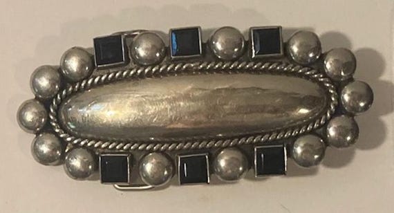 Vintage Metal Belt Buckle, Black Stone Oval, Cowboy Design  display picture 2