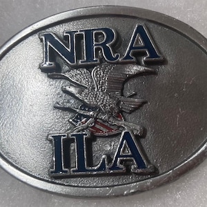 Vintage Metal Belt Buckle, NRA, National Rifle Association, ILA, Hunting, Sports, Target Practice, Nice Western Design