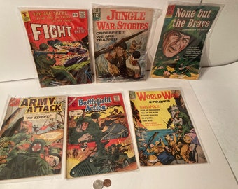 6 Vintage 1958 Comic Books, Fight the Enemy, Jungle War Stories, None But The Brave, Army Attack, Battlefield Action, World Ware Stories