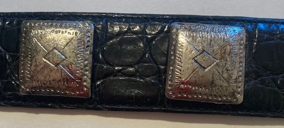 Vintage Black Leather Belt and Buckle, Silver Squ… - image 5