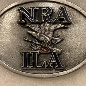 Hebilla de cinturón de metal vintage, NRA, Asociación Nacional del Rifle, diseño estilo western, 6,35 cm x 4,35 cm, resistente, de calidad, metal grueso.