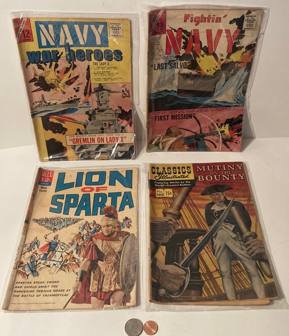 コミック・アニメ NAVY 4 Vintage 1950s Comic Books, Navy War Heroes, United States Navy
