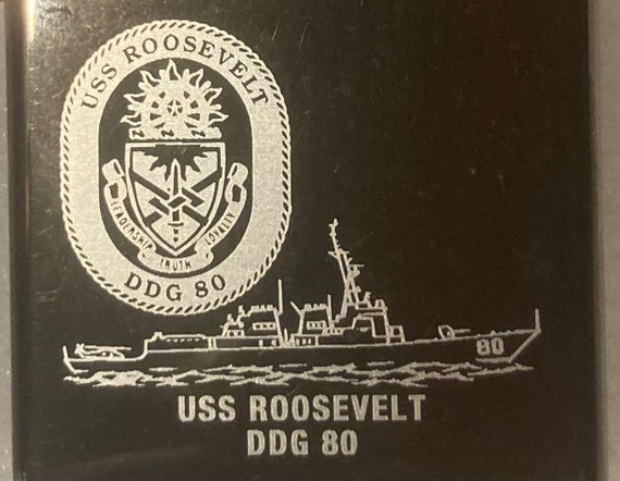 Vintage Metal Zippo, U.S.S. Roosevelt DDG-80, Destroyer Ship, Navy