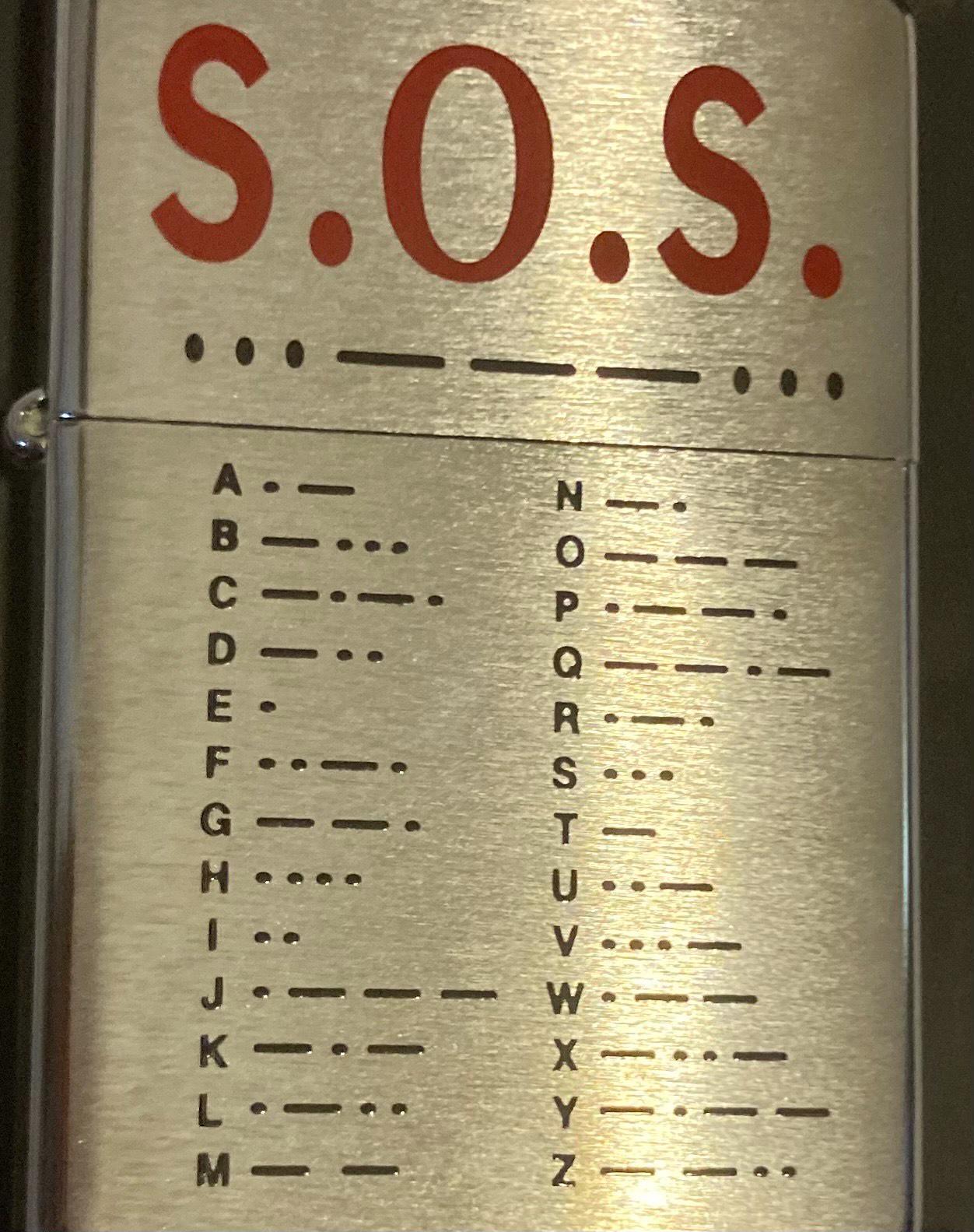 Vintage Metal Zippo Lighter, S.O.S. Help, Morse Code