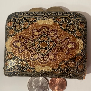 Vintage Leather Coin Purse, Gold Accents, Made in Italy, 3 3/4" x 3 1/4", Coin Wallet Has Some Wear But Still Usable, Quality, Fashion