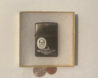 Vintage Metal Zippo, U.S.S. Roosevelt DDG-80, Destroyer Ship, Navy