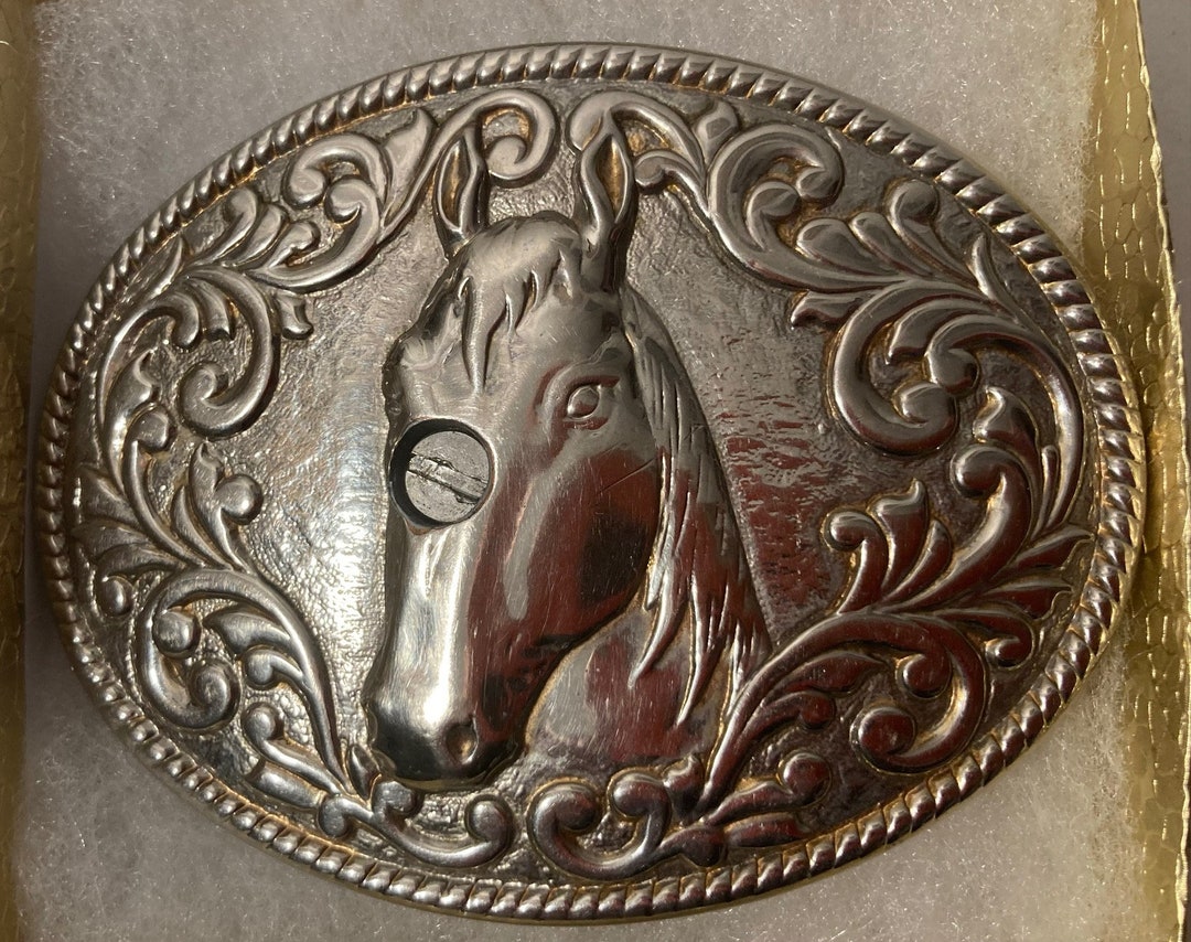 Fibbia Cintura Western Placcata Oro - Tema Cowboy E Cavallo - Uomo - Foto 3