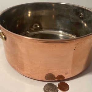 Pentola da cucina in rame e ottone vintage in metallo, padella, buona qualità, manico da 10&quot; a manico, dimensione pentola 8 1/2&quot; x 3 1/2&quot;, cottura, cottura al forno, cucina