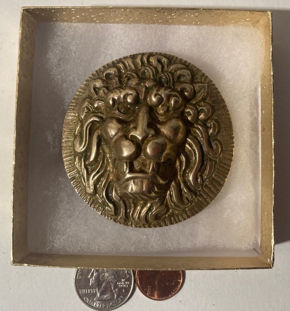 Vintage Lion\'s Head Metal Belt Vintage Lion Brass Heavy Metal Head Leather Belt Rare Punk  main image 2