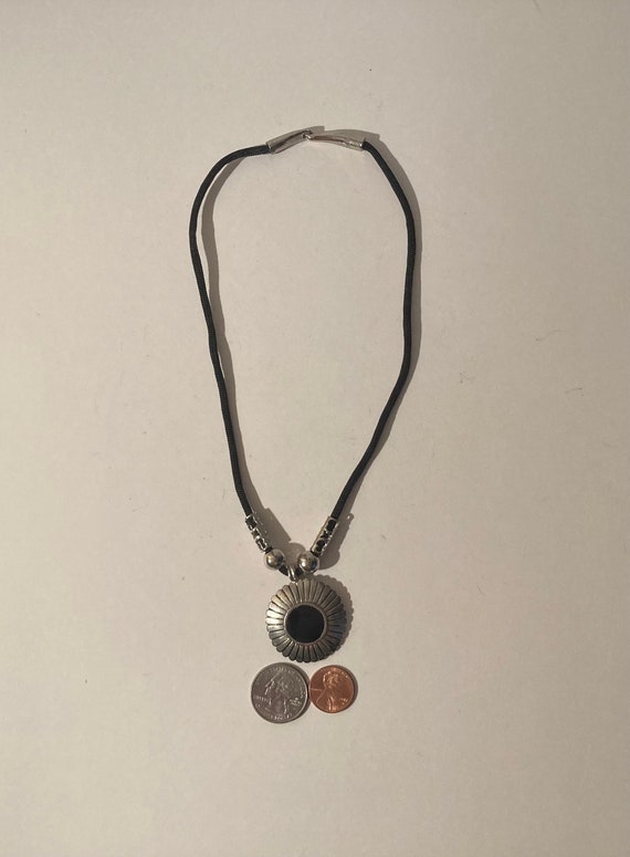 Vintage Metal Bolo Tie, Necklace, Silver Sun Burs… - image 4