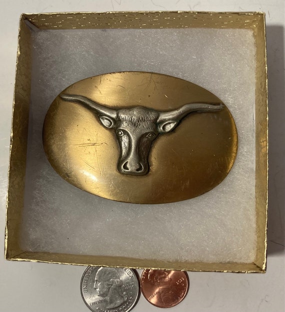 Vintage Metal Belt Buckle, Brass, Longhorn, Bull,… - image 2