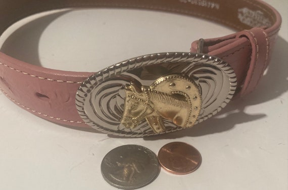 Vintage Leather Belt Buckle, and Belt, Nocona, Pink Leather  display picture 3