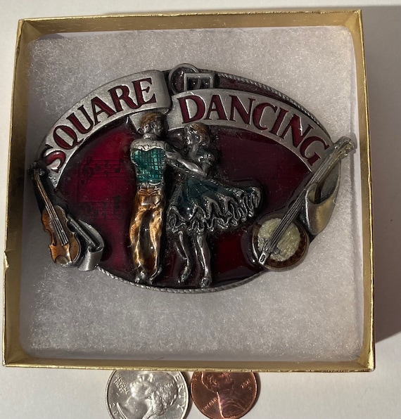 Vintage 1985 Metal Belt Buckle, Square Dancing, B… - image 1