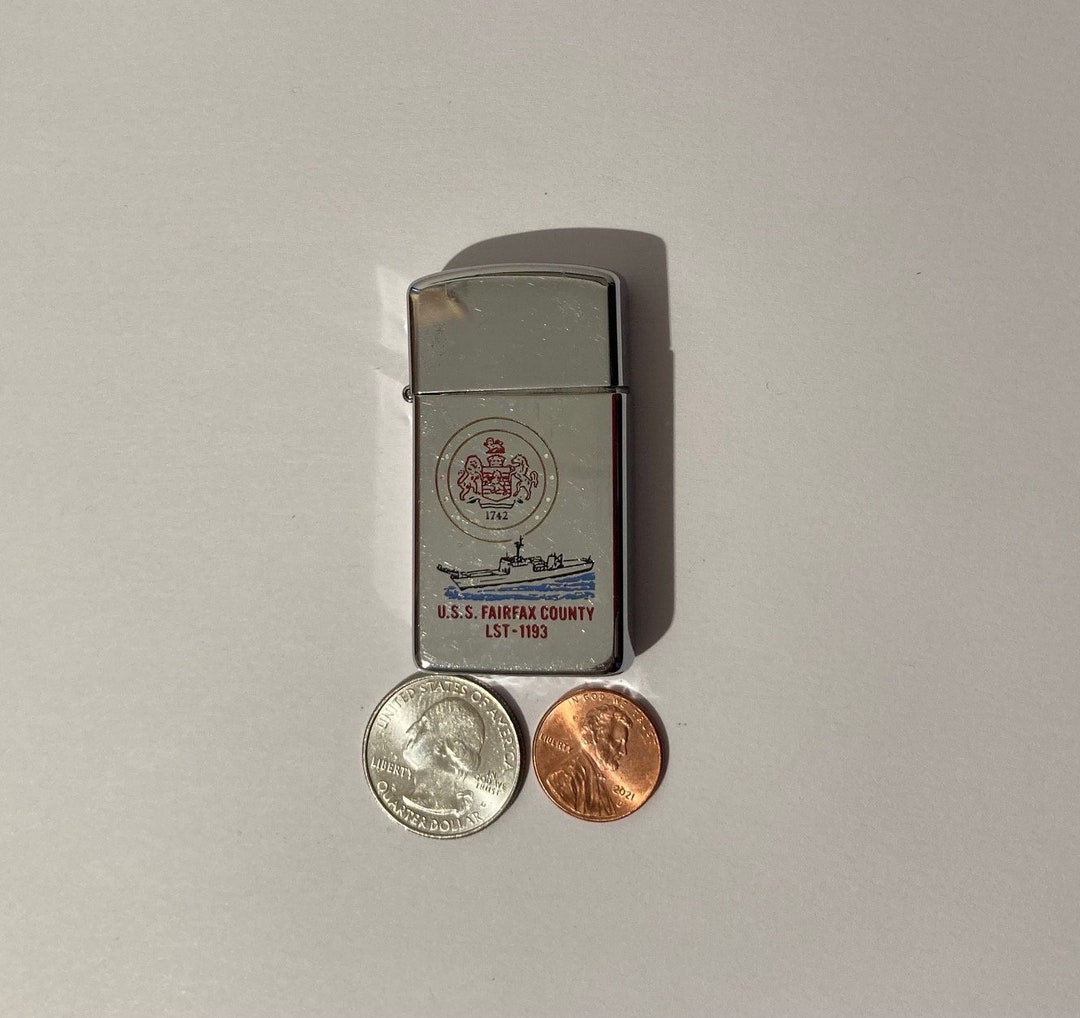 Vintage Metal Zippo Lighter, Slim, U.S.S. Fairfax County LST-1193