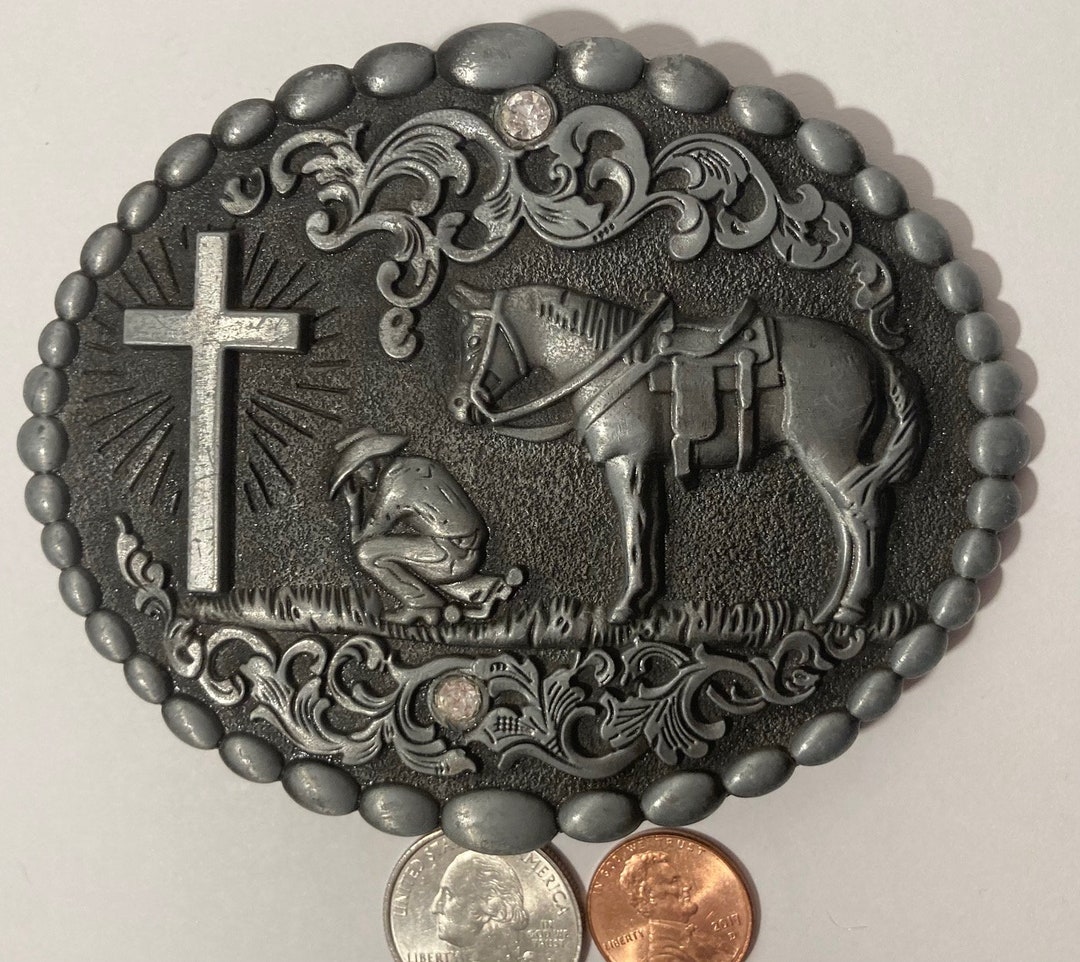 Vintage Metal Belt Buckle Cowboy Prayer End of the Trail Etsy