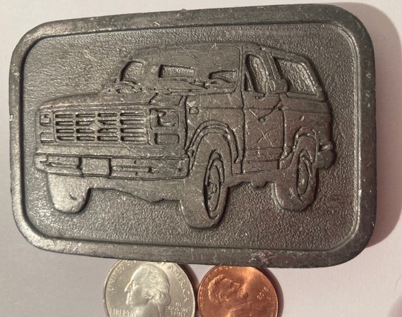 Vintage Pewter Belt Buckle, Hit Line, Truck, Made… - image 1