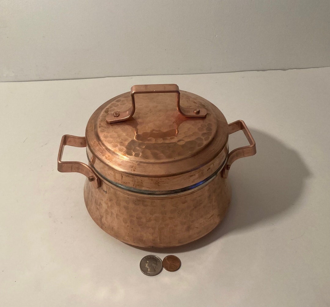 Vintage Metal Copper Pot With Lid Hammered Metal Very Heavy Etsy