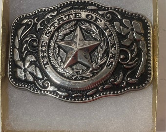 Vintage Metal Belt Buckle, The State of Texas, Star, Nice Design, 3 31/2" x 2 1/2", Heavy Duty, Quality, Thick Metal, Made in USA