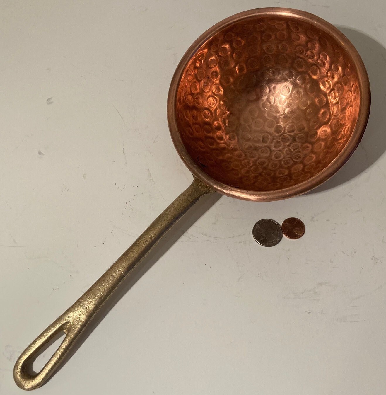 Copper Scoop with Brass Handle Rustic Kitchen Decor 12 Vintage Dipper Ladle with Large 6 by 4 Bowl