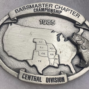Vintage 1985 Metal Belt Buckle, Bass Master Chapter Championship, Fishing, Fish, Nature, Nice Western Style Design
