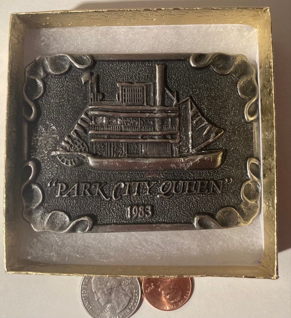 Vintage 1983 Metal Belt Buckle, Park City Queen, River Boat,  3 1/2" x 2 1/2", Heavy Duty, Quality, Made in USA, Country & Western View 3