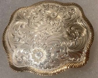 Vintage Metal Belt Buckle, Silver and Brass, Nice Small Belt Buckle, Montana Silversmiths, Nice Design, 2" x 1 3/4", Heavy Duty, Quality