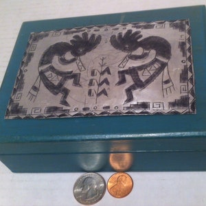 Vintage Wooden Storage Box with Metal Emblem Attached, Storage Box, Stash Box, Keepsake Box, 6 x 4 1/2 x 2, Dresser Decor, Shelf Display