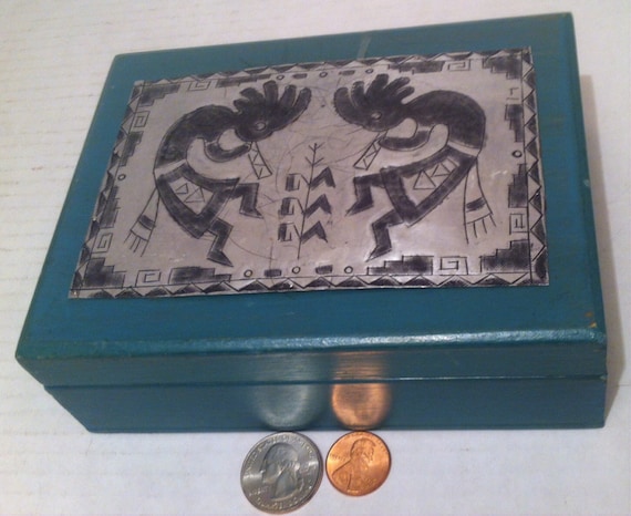 Vintage Wooden Storage Box with Metal Emblem Attached, Storage Box, Stash Box, Keepsake Box, 6 x 4 1/2 x 2, Dresser Decor, Shelf Display
