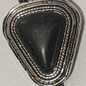Vintage Metal Bolo Tie, Nice Silver with Black Triangle Stone Design, Nice Western Design