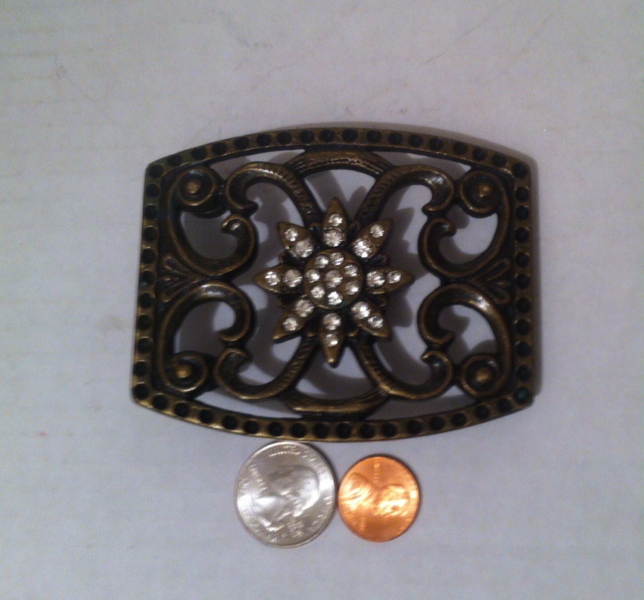 Vintage Metal Brass Belt Buckle With Shiny Stones Accents - Etsy