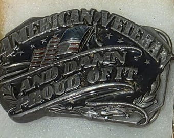 Vintage metalen gesp, Amerikaanse veteraan, en verdomd trots op, militair, mooi ontwerp in westerse stijl